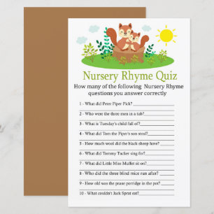 Papier Cute Squirrel Nursery Rhyme Quiz jeu de baby showe