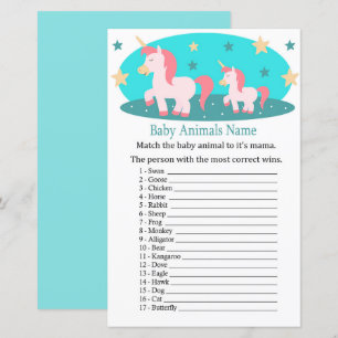 Papier Cute Unicorn Bébé Animaux Nom Jeu