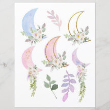 Cute Watercolor Moon & Floral Cutouts pour Journal