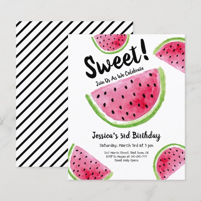 Papier Cute Watermelon Anniversaire Fête Budget Invitatio (Devant / Derrière)