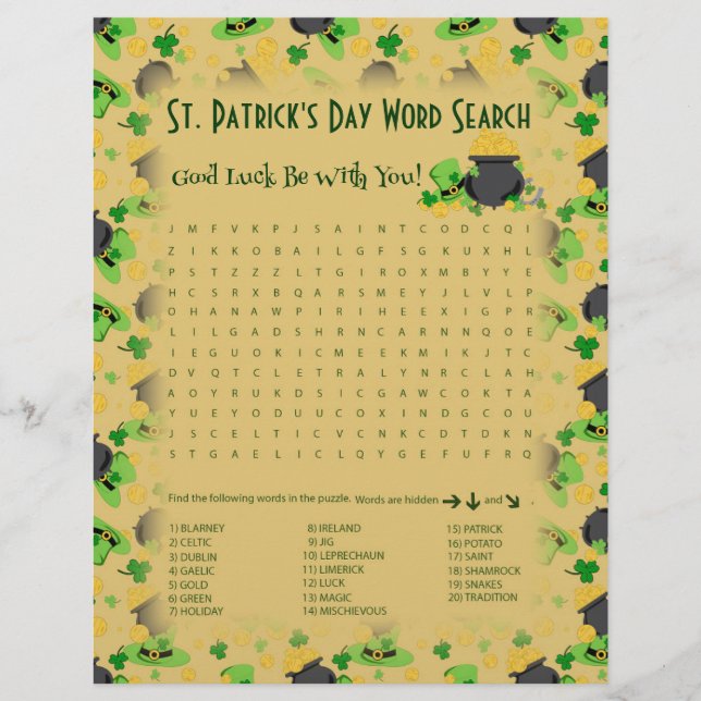 Papier Cutesy Luck for Irish Word Search Game (Devant)