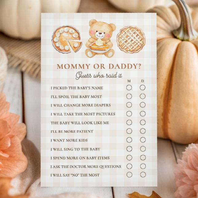 Papier Cutie Pie Fall Baby Shower Mommy or Daddy Game (Créateur téléchargé)