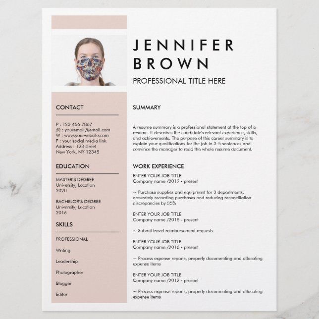 Papier CV minimaliste avec photographie (Devant)