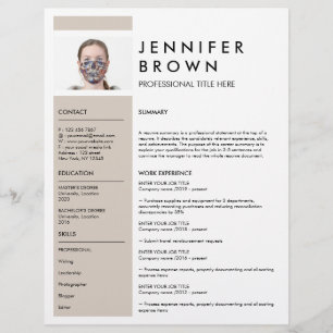 Papier CV minimaliste beige avec photographie