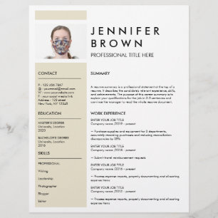 Papier CV minimaliste jaune avec photographie