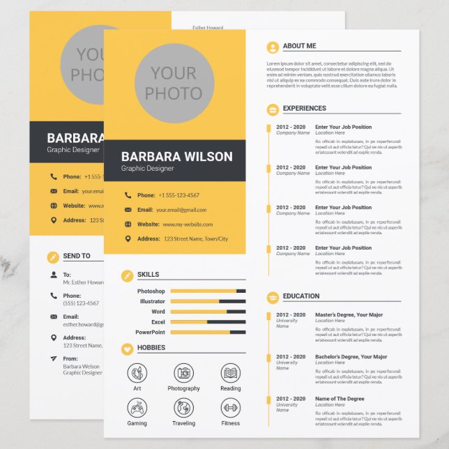 Papier CV moderne, CV, + Lettre (Modèle) (Devant / Derrière)