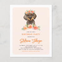Dachshund et Peach Flowers Anniversaire Invitation