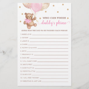 Papier Daddy's Phrase Jeu Baby shower Teddy Bear