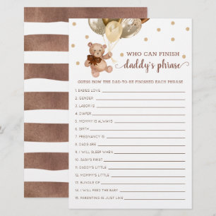 Papier Daddy's Phrase Jeu Baby shower Teddy Bear