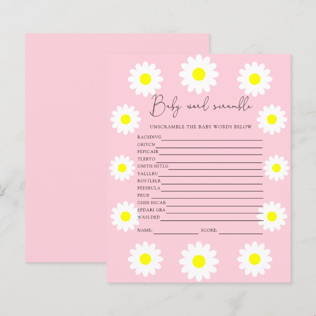 Papier Daisées - Rubrique de mots | Jeu Baby shower (Devant / Derrière)