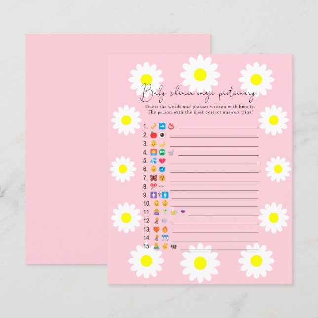 Papier Daisies - baby shower de jeu d'images Emoji (Devant / Derrière)