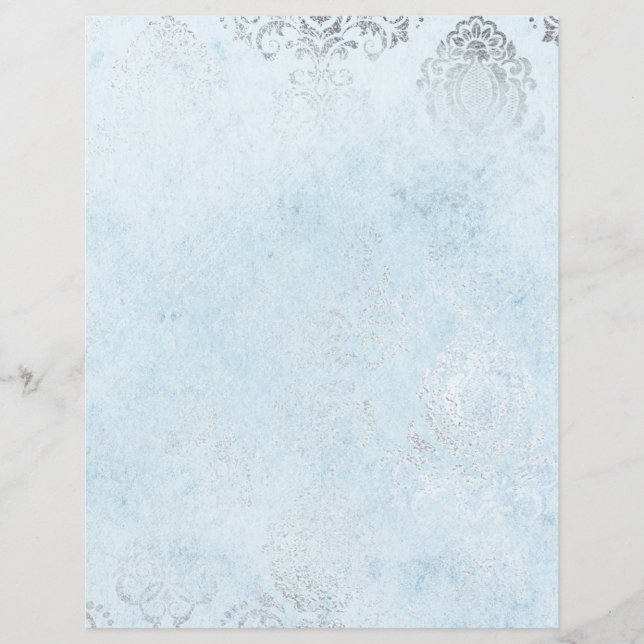 Papier Damas Vintage bleu et argent (Devant)