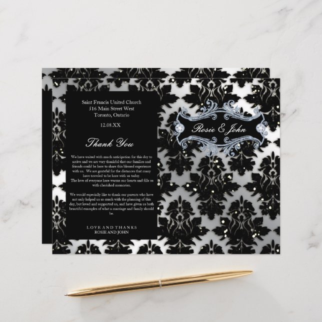 Papier Damask Parties scintillant Silver Mariage Annivers (Devant/Arrière en situation)