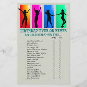 Papier Danse Anniversaire Jamais ou jamais Jeu