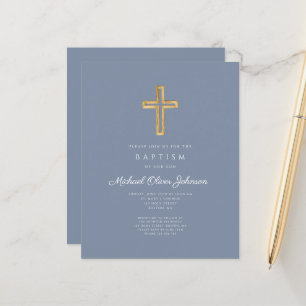 Papier de Baptême pour garçon Dusty Blue Cross Bud