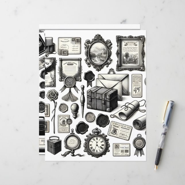 Papier de découpe et de collage en ligne Ephemera  (Devant/Arrière en situation)