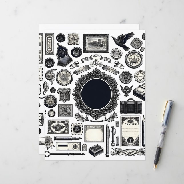 Papier de découpe et de collage en ligne Ephemera  (Devant/Arrière en situation)