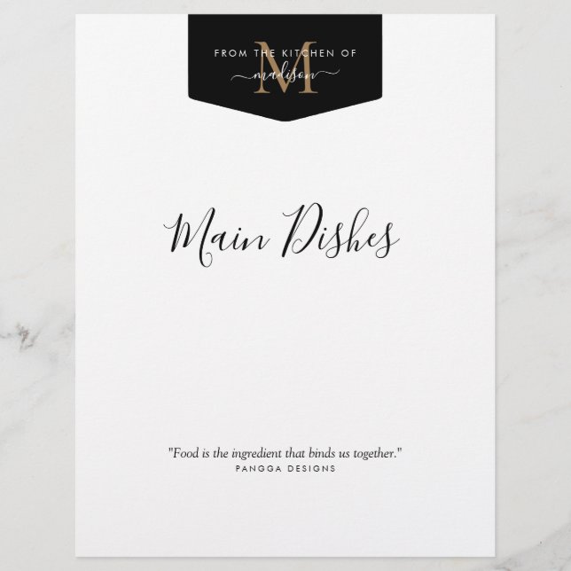 Papier De la cuisine de l'or Monogram Recette Divider (Devant)
