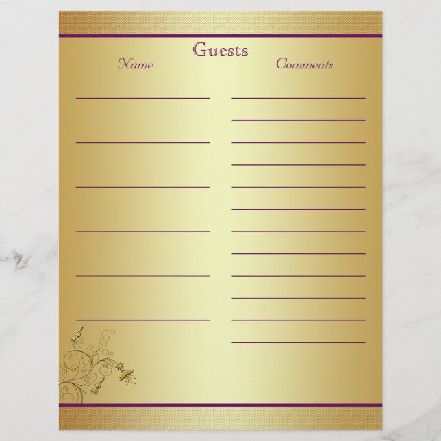 Papier de livre d'or violet Floral (Devant)