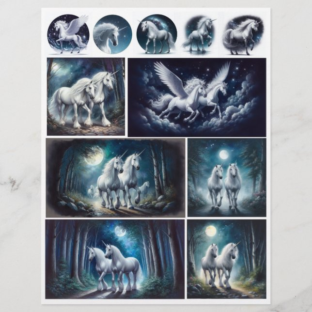 Papier De magnifiques licornes et Pegasus en bleu (Devant)