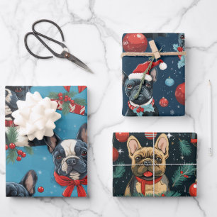 Papier de Noël Français Enveloppement Jeu de 3