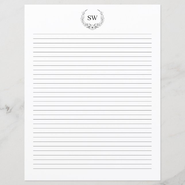 Papier de papeterie monogramme de couronne florale (Devant)