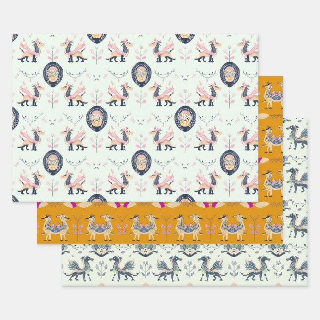 Papier de papier de recouvrement médiéval Dragon J (Lot)