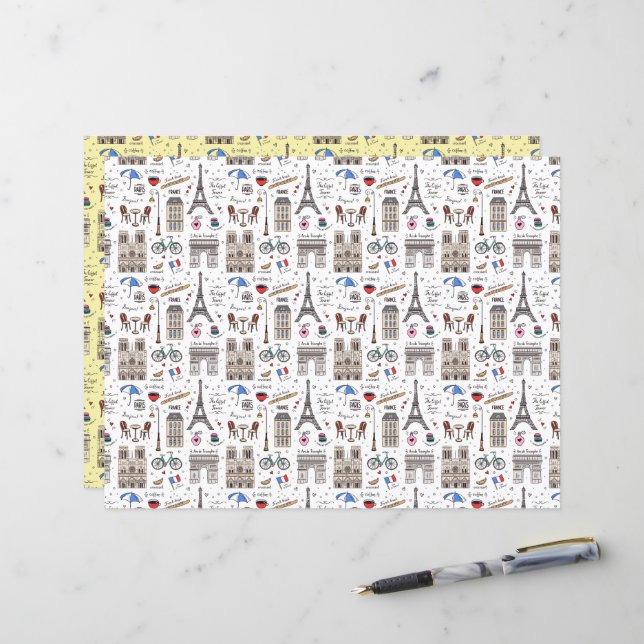 Papier de scrapbook Doodles Paris Fun (Devant/Arrière en situation)
