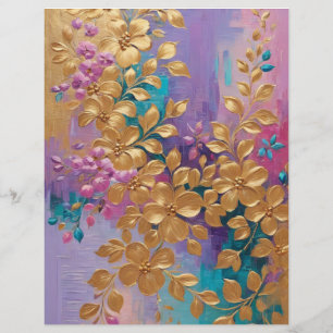 Papier de scrapbook peint de fleurs dorées