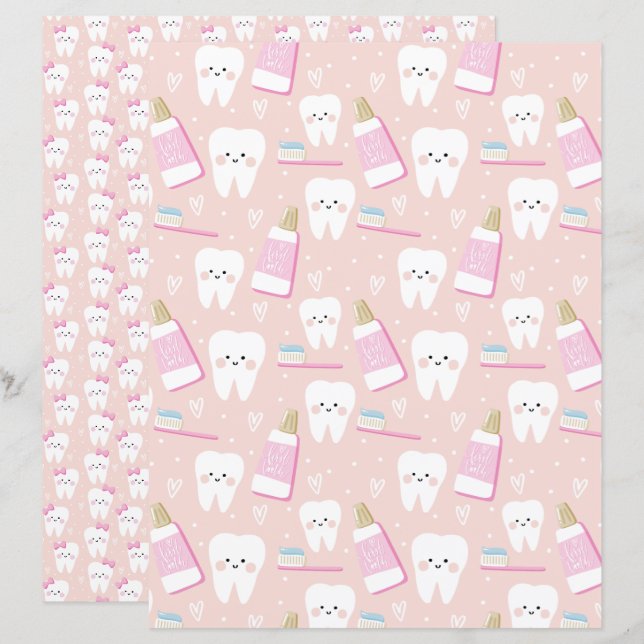 Papier de scrapbooking pour fille première dent bé (Devant / Derrière)