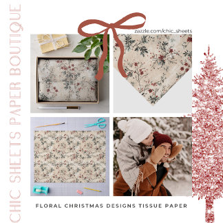 Papier de soie à motifs floraux de Noël