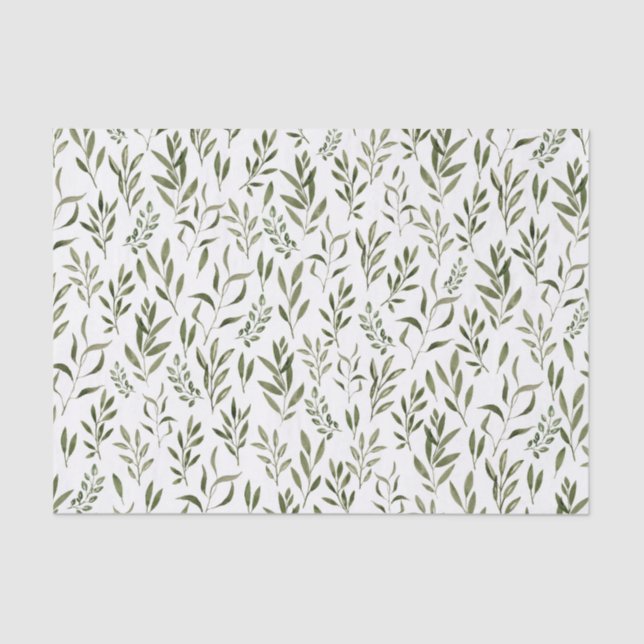 Papier de soie botanique feuilles aquarelle vert (Recto)