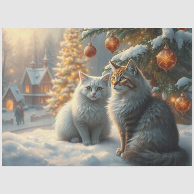 Papier de soie Chats de Noël Mignons (Recto)