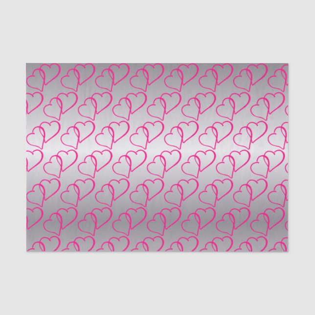 Papier de soie de soie argenté jointif de coeurs (Recto)
