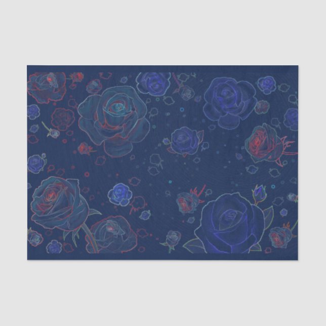 Papier de soie de soie bleu de saphir de roses de (Recto)