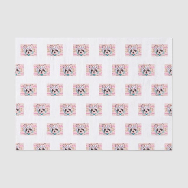 Papier de soie de soie rose de bouledogue français (Recto)