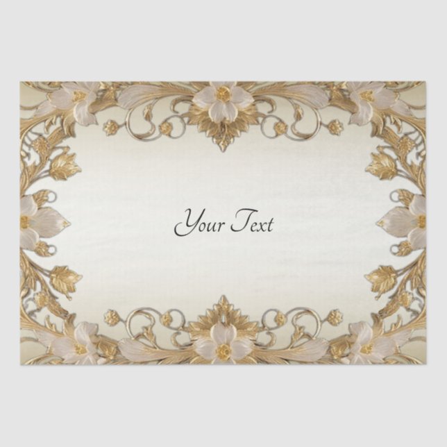 Papier de soie décoratif fleurs blanches or (Recto)