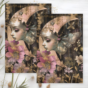 PAPIER DE SOIE DECOUPAGE LUNE ET PAPILLON MYSTIQUE