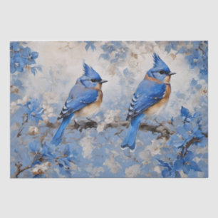 Papier de soie découpage Oiseaux bleus et fleurs