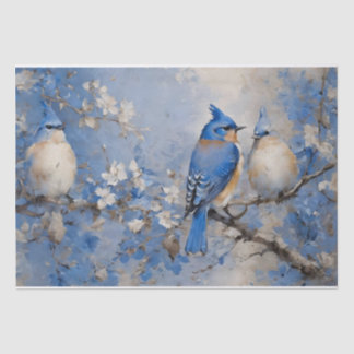 Papier de soie découpage Oiseaux bleus et fleurs
