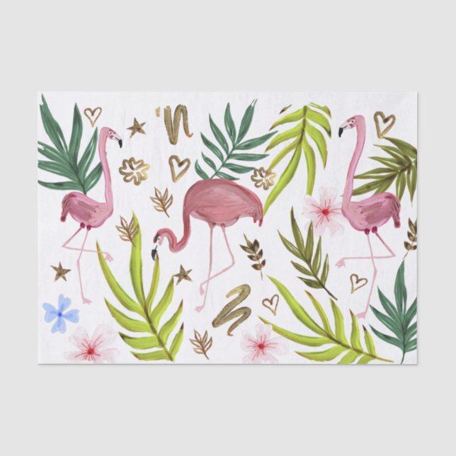 Papier de soie flamant girly glitter boho découpag (Recto)