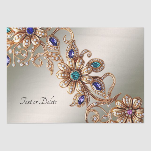 Papier de soie Fleurs de bijoux en or élégant (Recto)