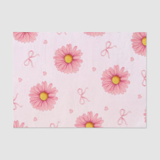 Papier de soie fleurs roses, rubans et coeurs