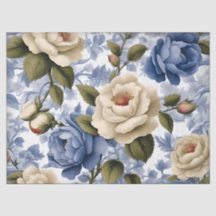 Papier de soie Fleurs sauvages Bleu de Delft vinta
