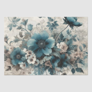 Papier de soie floral bleu aqua vintage inspiré