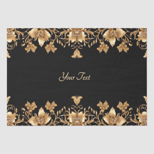 Papier de soie floral orné or noir (Recto)