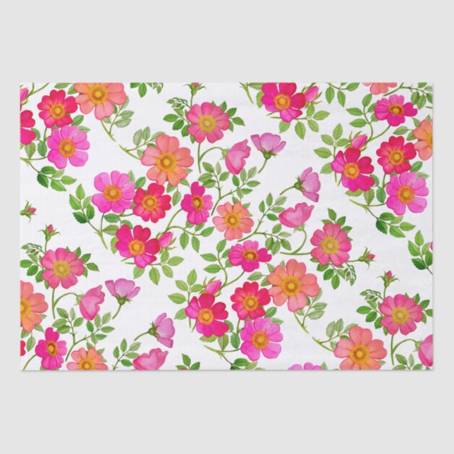 Papier de soie floral Rose sauvage rose (Recto)