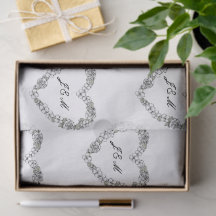 Papier de soie  mariage noir et blanc coeur floral