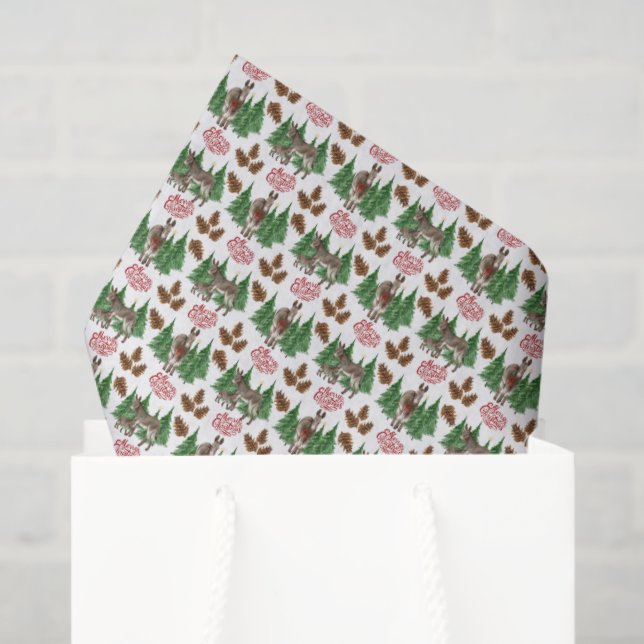 Papier de soie Noël Âne rustique (Sac cadeau)