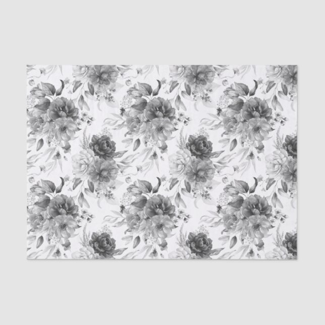 Papier de soie petit motif pivoines noires et blan (Recto)